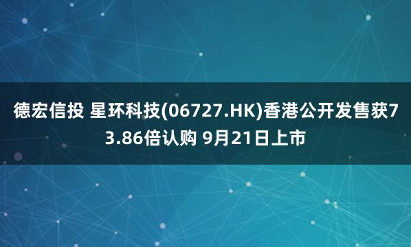 德宏信投 星环科技(06727.HK)香港公开发售获73.86倍认购 9月21日上市